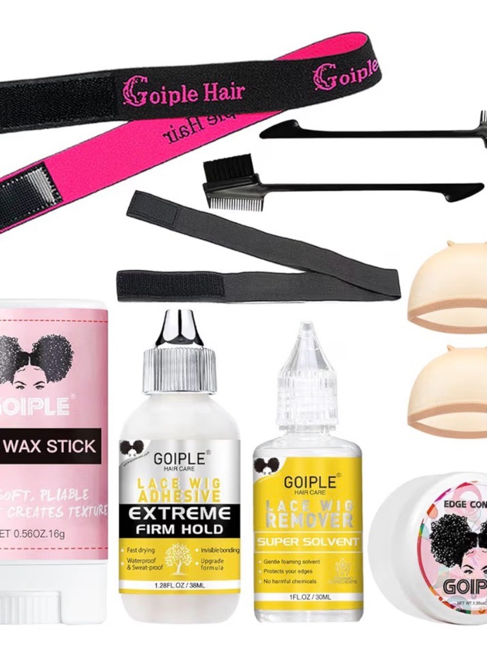 Goiple Women’s Hot Pink & Black Lace Wig & Edge Care Kit